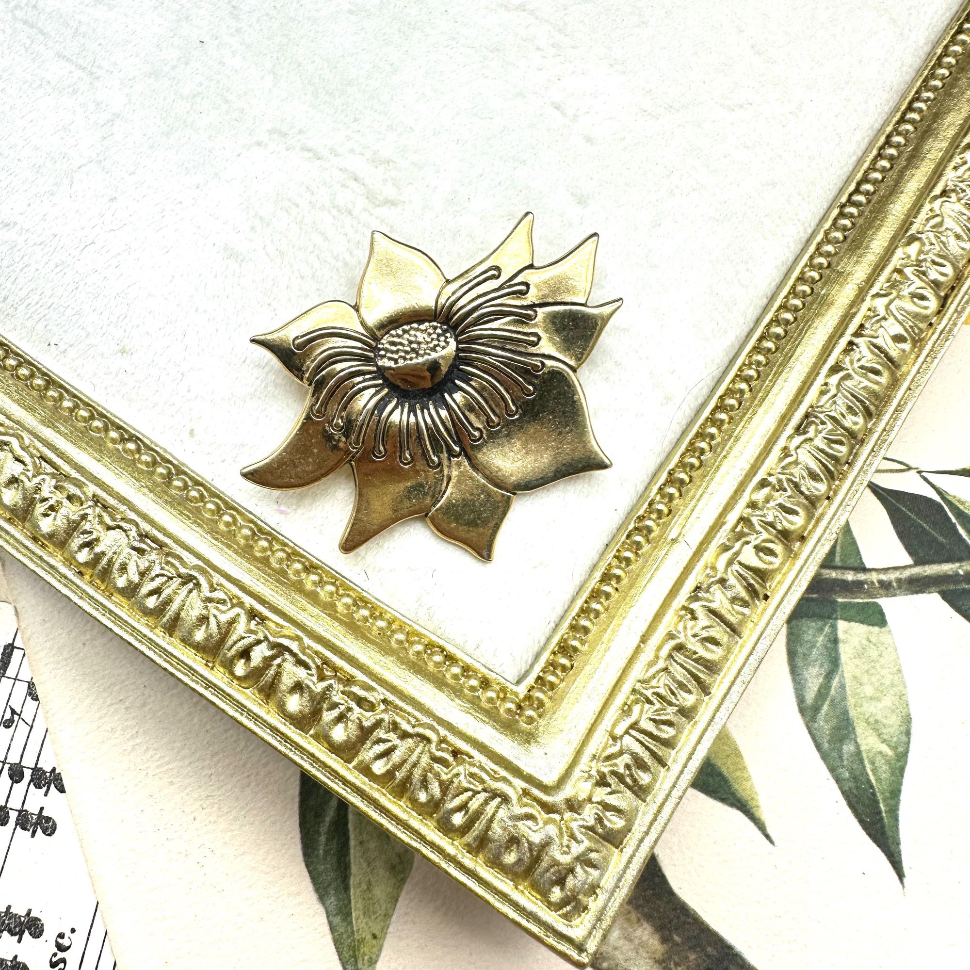 Vintage Brass Laurel Burch Signed Lotus Flower Brooch Pin